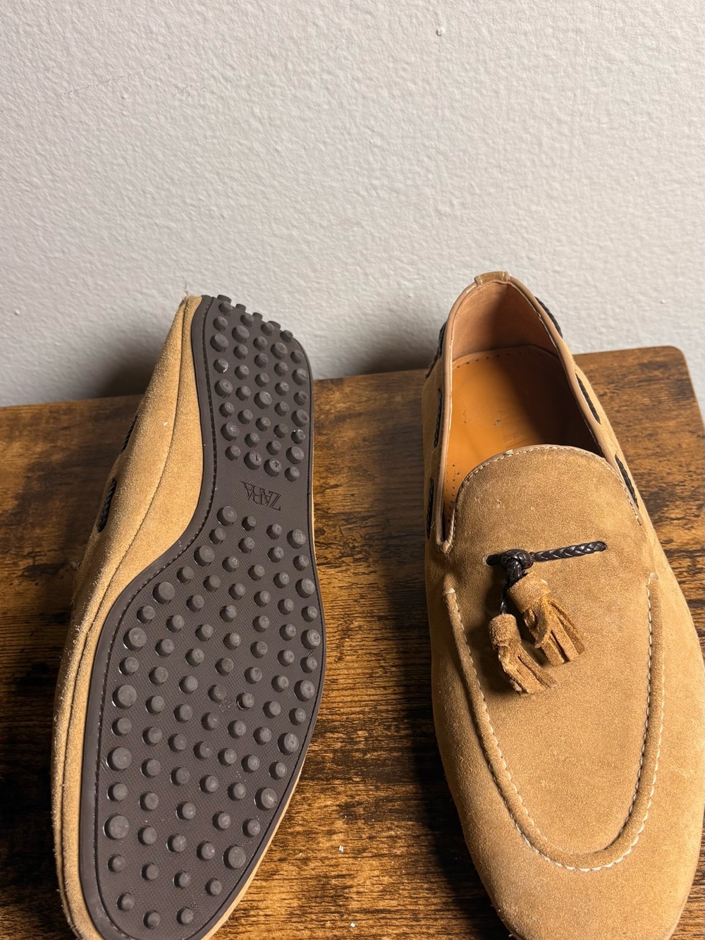 Zara Suede Tassel Driving Loafers in Light Brown - Picture 3 of 5